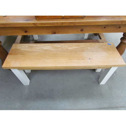 2275 - A pair of oak 4' benches with painted legs