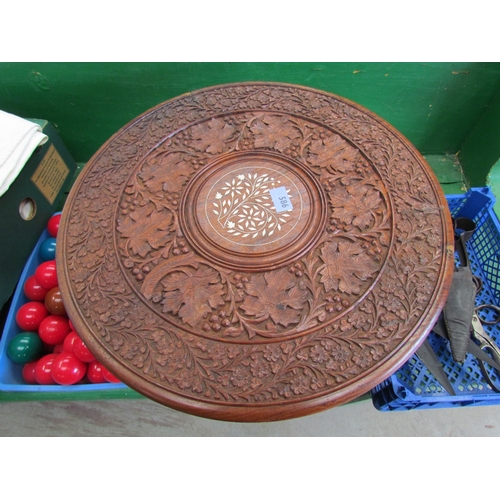 2123 - An Indian hardwood table top inlaid with bone, 52cm diameter