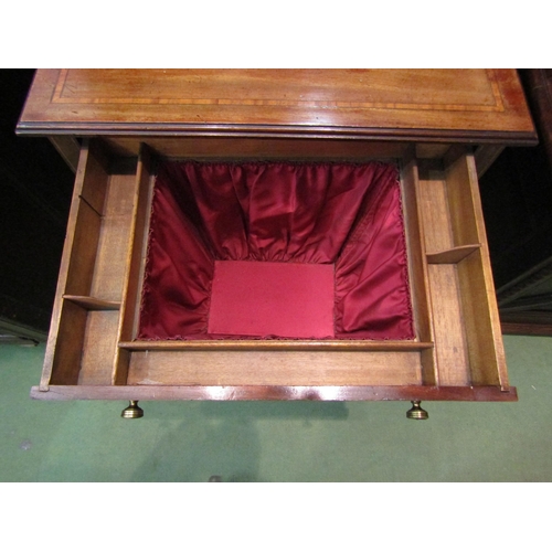 4183 - An Edwardian Arts & Crafts crossbanded mahogany work table, the single drawer and wool bag over squa... 