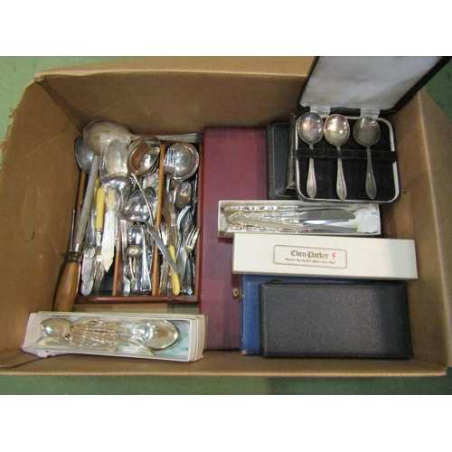 4215 - A quantity of cutlery including cased sets, silver coffee spoons and a canteen