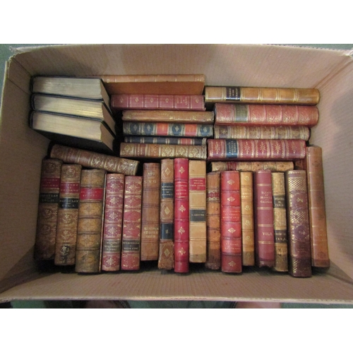 4219 - A box of antiquarian leather bound books including History of England, various Scott titles, etc