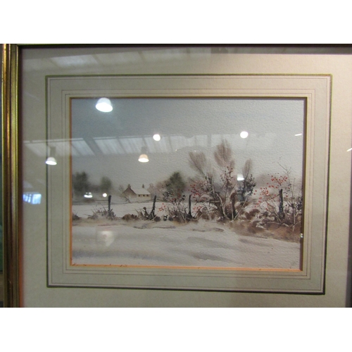 4229 - Three framed pictures including Peter Solly (Norfolk artist) winter landscape watercolour, an abstra... 