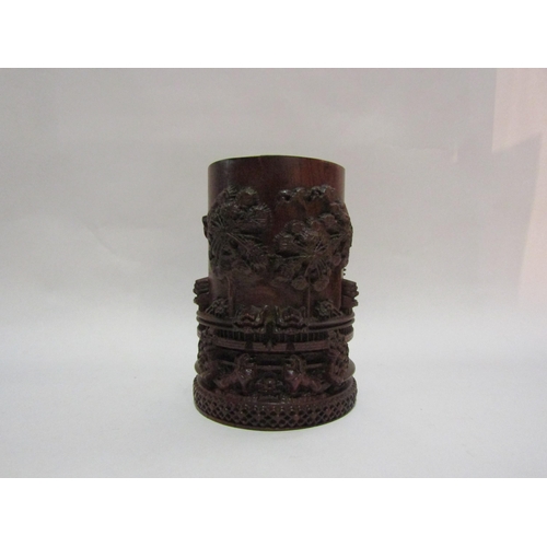 4230 - A vintage Chinese hardwood brush pot, 16cm tall