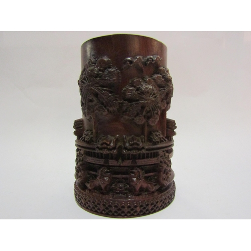 4230 - A vintage Chinese hardwood brush pot, 16cm tall