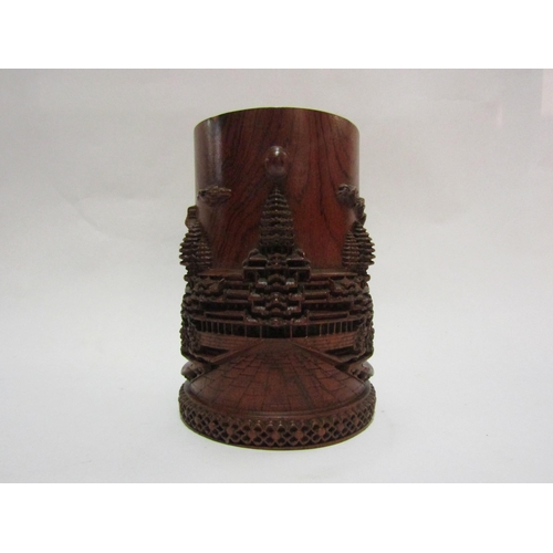 4230 - A vintage Chinese hardwood brush pot, 16cm tall