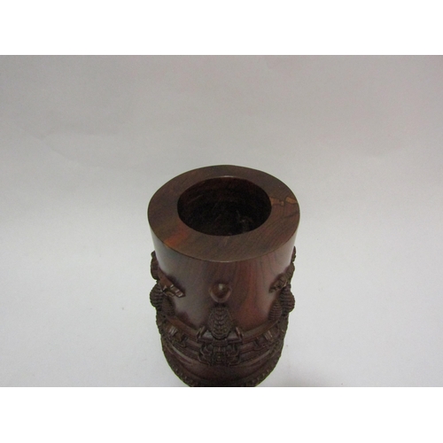 4230 - A vintage Chinese hardwood brush pot, 16cm tall