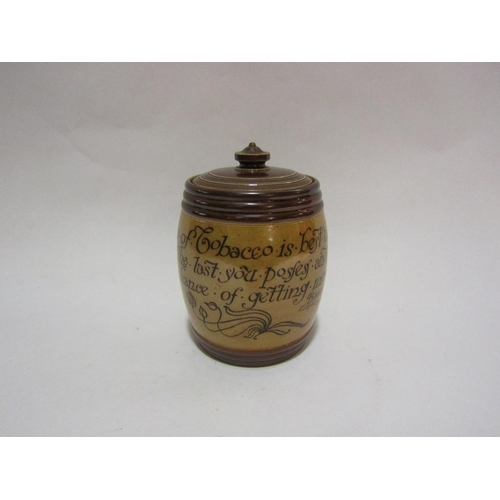 4232 - A Royal Doulton stoneware tobacco jar decorated with a motto 'The Value of Tobacco is best understoo... 