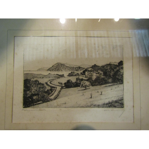 4281 - Two etchings signed A. Simes (Edgar James Maybery 1887-1964): Combe Martin, Devon and Watermouth Cas... 