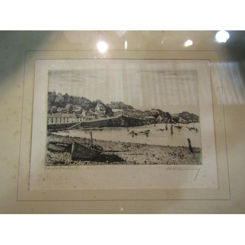 4281 - Two etchings signed A. Simes (Edgar James Maybery 1887-1964): Combe Martin, Devon and Watermouth Cas... 