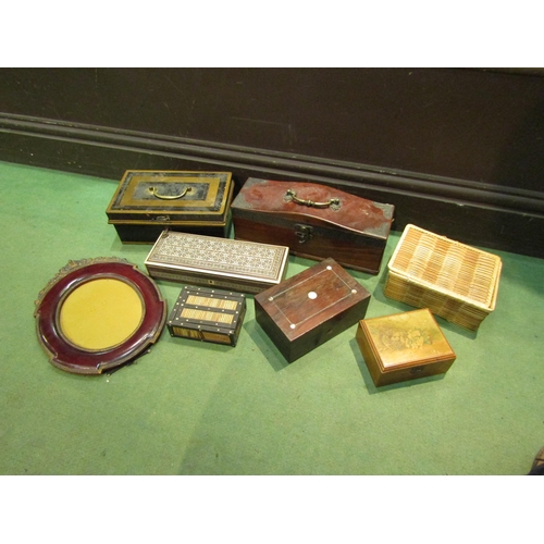 4286 - A selection of boxes including deed box and porcupine quill example, also a photograph frame