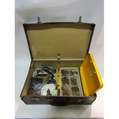 4287 - A small attache case containing mixed coinage including pennies, Churchill coins, half crowns etc