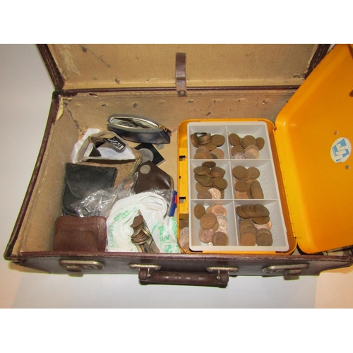 4287 - A small attache case containing mixed coinage including pennies, Churchill coins, half crowns etc