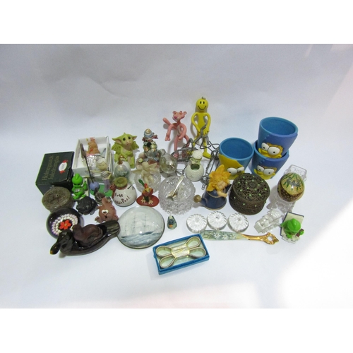 4290 - A box of miniature collectables including paperweights and figures