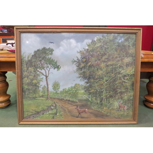 4434 - PETER HOLMES: Two studies one of an otter, the other a deer crossing road, both signed, framed and g... 