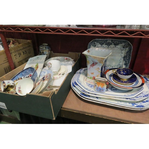 4456 - A quantity of mixed ceramics including blue and white meat plates , Losol ware vases, Spode etc