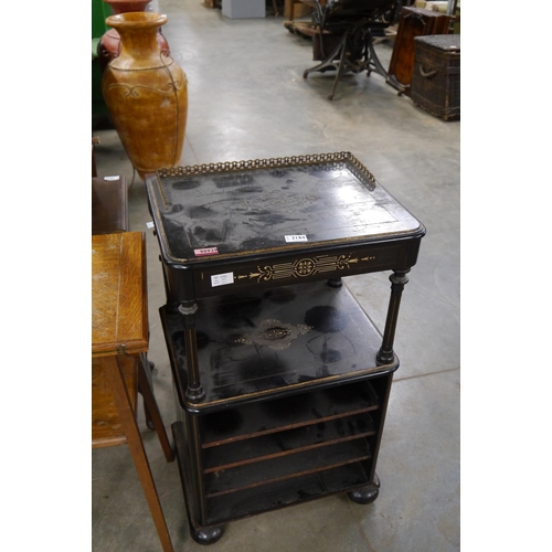 2184 - A Victorian green music cabinet with three quarter gallery top