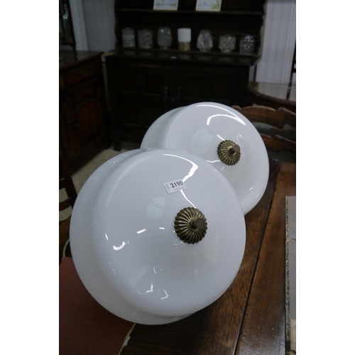 2190 - Two large milk glass light shades and gallery fittings