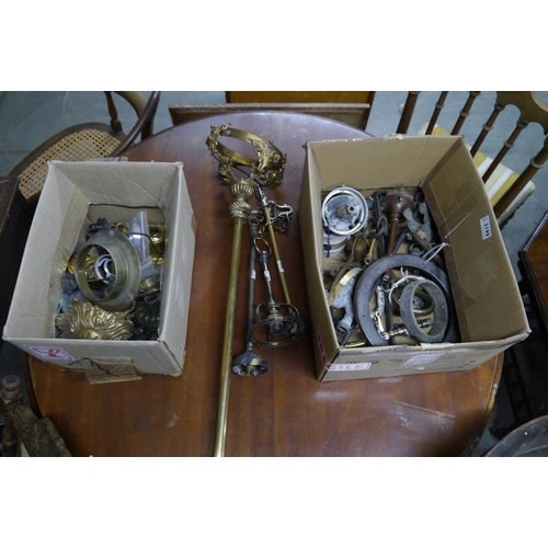 2199 - Two boxes of 19th Century lighting and ships porthole frames