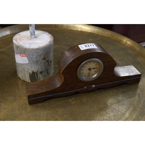 2217 - A marble plinth and 1930's oak clock