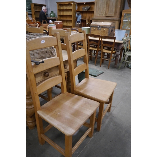 2289 - A set of six beech ladder back kitchen chairs, solid seats     (R) £40