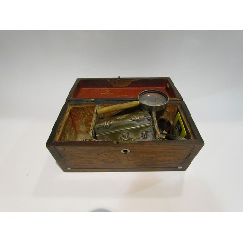 4306 - A 19th Century tea caddy together with collectable contents including silver vesta case and silver g... 