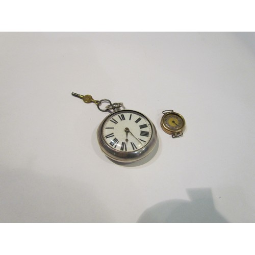 4350 - A 19th Century cased silver pocket watch together with a 9ct gold cased wristwatch (no strap)