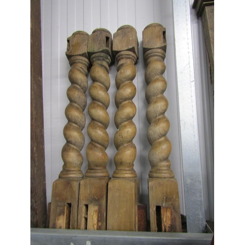 2093 - A pair of shaped oak panels and four barley twist supports