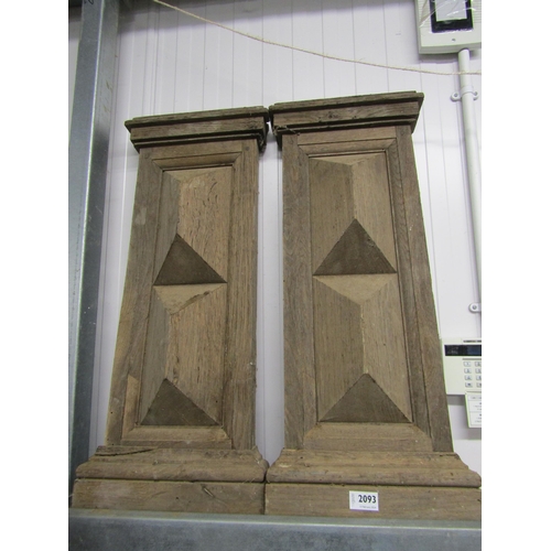 2093 - A pair of shaped oak panels and four barley twist supports