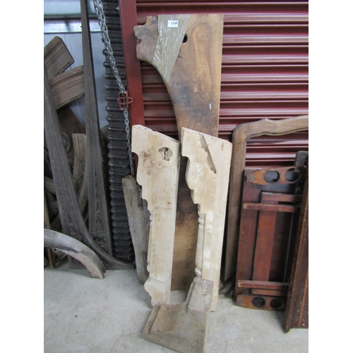 2109 - A pair of pine polasters, oak bracket and other timbers