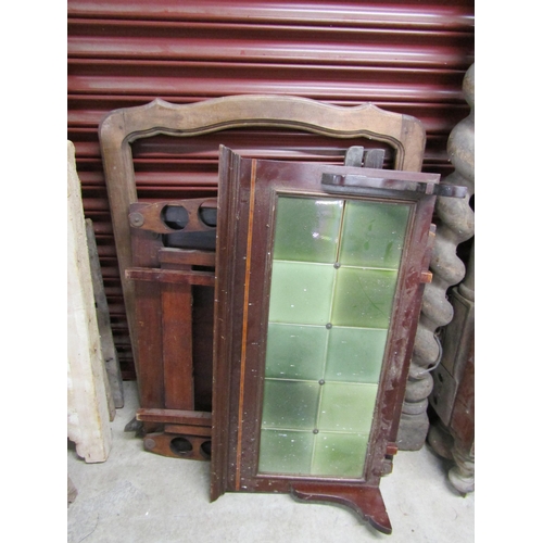 2110 - A tiled mahogany splash back folding card table, etc