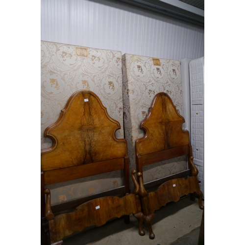 2368 - Two 1930's Queen Anne influenced burr walnut single bed frames