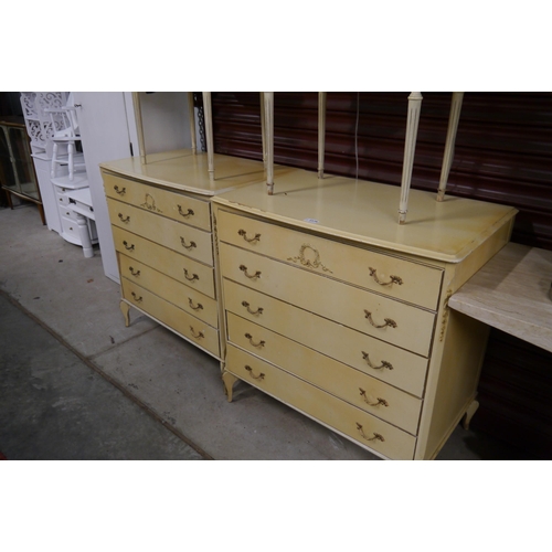 2379 - A pair of cream five drawer chest of drawers, cabriole legs