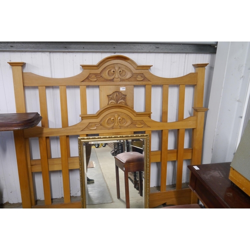 2408 - A pair of Edwardian satin wood carved double bed frame with irons