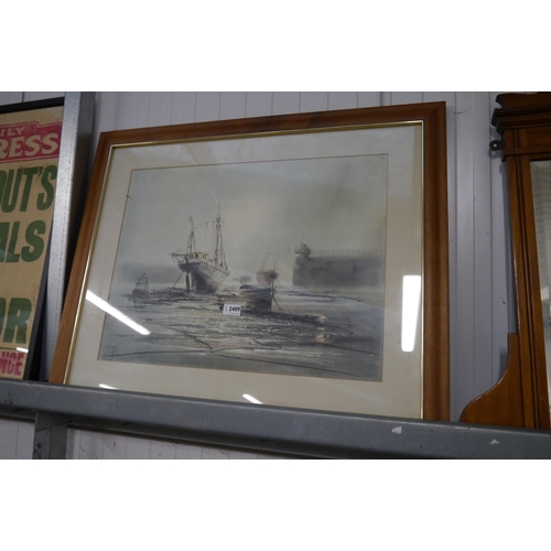 2409 - A print of ships at low tide