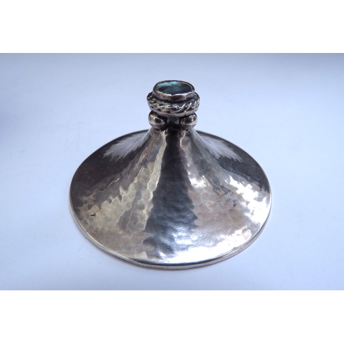 6439 - An Omar Ramsden and Alwyn Carr Arts and Crafts silver onion form inkwell with allover repousse decor... 