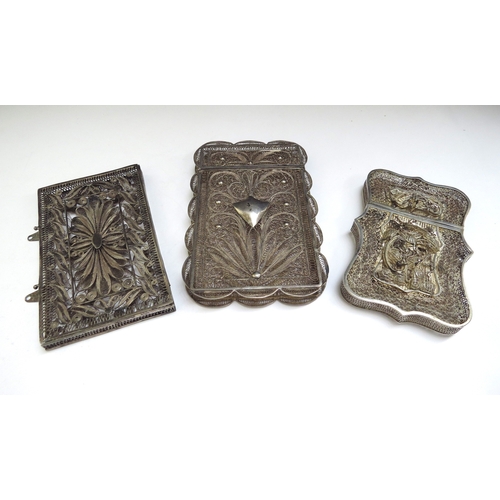 6474 - Three white metal filigree card cases