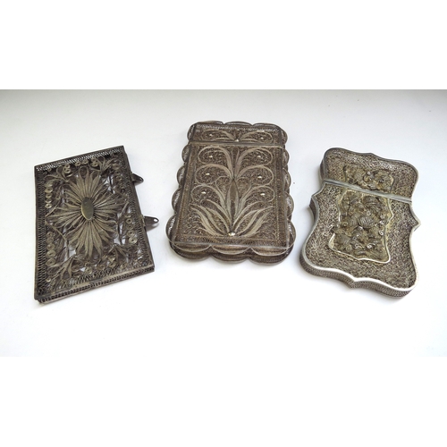 6474 - Three white metal filigree card cases