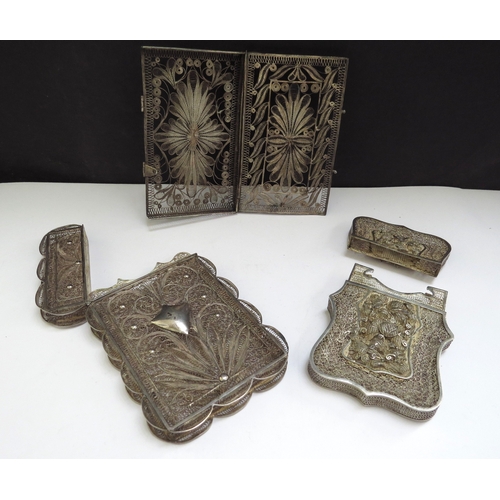 6474 - Three white metal filigree card cases