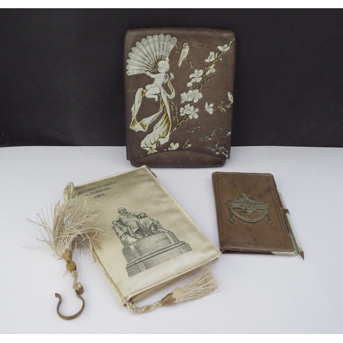 6462 - A Concordia Ball cream silk purse with dance card and music programme dated 11 Feb 1901 and a leathe... 