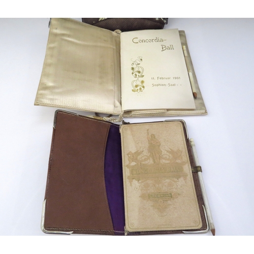 6462 - A Concordia Ball cream silk purse with dance card and music programme dated 11 Feb 1901 and a leathe... 