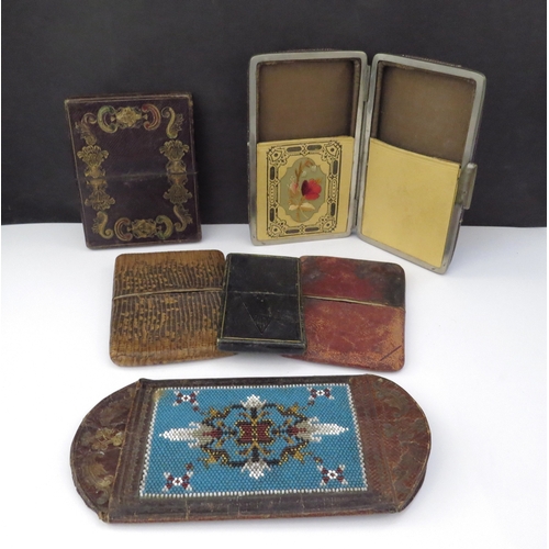 6467 - Five various card/cigar cases including leather and tooled examples and a beaded spectacle case