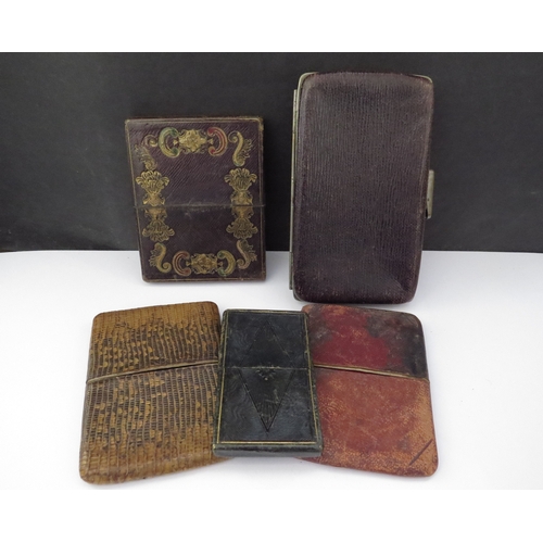 6467 - Five various card/cigar cases including leather and tooled examples and a beaded spectacle case