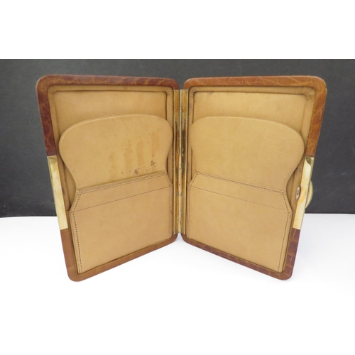 6446 - A leather crocodile skin effect wallet/card case with 9ct gold corner mounts, 13cm x 9cm