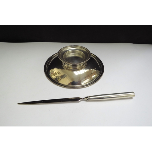 6470 - A silver shallow pedestal bowl, 12.3cm diameter, Birmingham 1963, 106g and a silver handled letter o... 