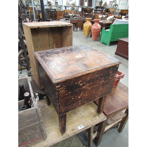 2018 - A Victorian pine box commode, occassional table and wine crate