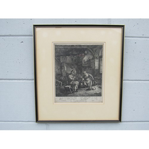 6081 - A framed and glazed etching - Johannes de Visscher (Dutch, c.1633 -1692) 'Die Bauernfamilie', after ... 