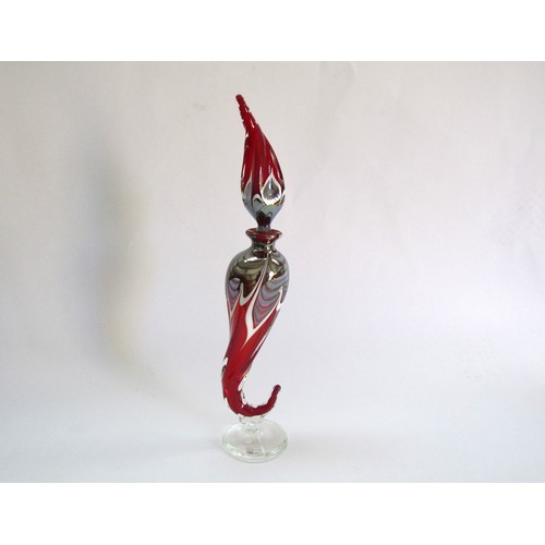 9137 - A Richard P. Golding Studio art glass scent bottle and stopper in red, white and iridescent glass. E... 