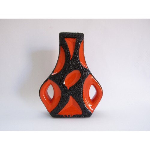 9133 - A Roth Keramik West German Fat Lava 'Guitar' vase in orange and black volcanic glazes. 30.5cm high