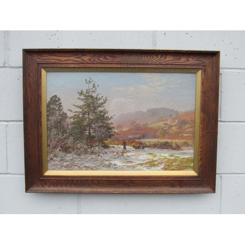 6097 - MARTIN SNAPE (1852-1930) An oak framed and glazed oil on canvas of a winter scene - 'Winter Morning ... 