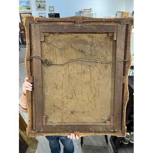 6005 - A picture on canvas depicting Mary adoring The baby Jesus, condition poor with bitumen deformation, ... 